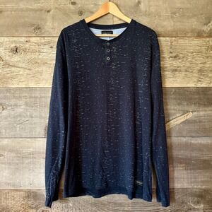 Silver Jeans Co Mens Long Sleeve Henley Shirt L Navy Space Dye Casual Normcore‎